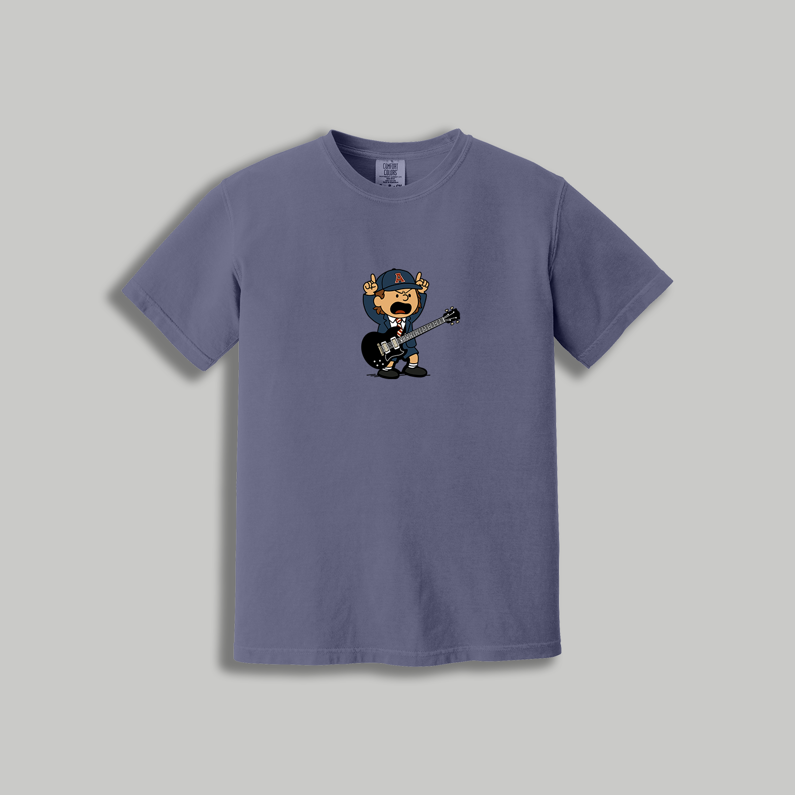 AC/DC Angus Young Retro Cartoon T-Shirt – Rock Band x Peanuts Style Tee